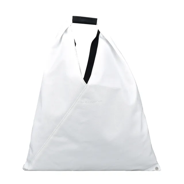 【MM6 MAISON MARGIELA】MM6 Maison Margiela JAPANESE白字LOGO字母花紋三角造型帆布手提肩背托特包(白)