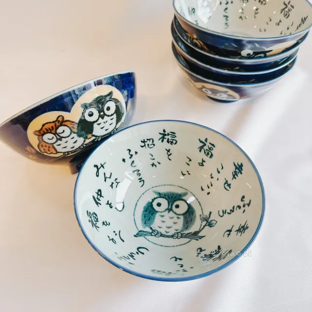 【Ciao Li 僑俐】日本製福氣貓頭鷹大飯碗-6入組(日本美濃燒特色飯碗 日本製造)