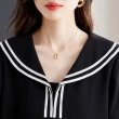 【MsMore】海軍領黑色雪紡衫 設計感寬鬆遮肚短版上衣#117388(黑)