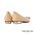 【TINO BELLINI 貝里尼】尖頭羊皮摩登方形飾釦平底鞋FSCV006(駝)