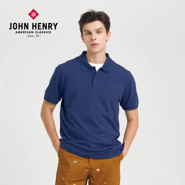 【JOHN HENRY】領交錯線條POLO衫-深藍