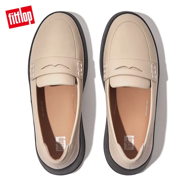 【FitFlop】F-MODE LEATHER FLATFORM PENNY LOAFERS厚底樂福鞋-女(白石色)