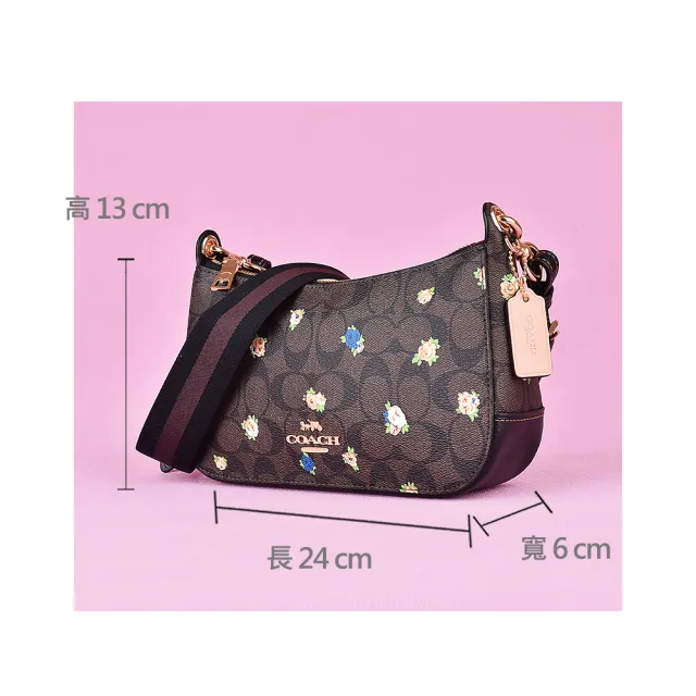 【COACH】COACH JES BUEGETTE 馬車LOGO玫瑰印花設計拉鍊斜背彎月包(深咖x黑x多色)