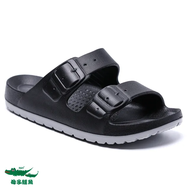 【母子鱷魚】-官方直營-玩美雙色輕量時尚拖鞋-黑