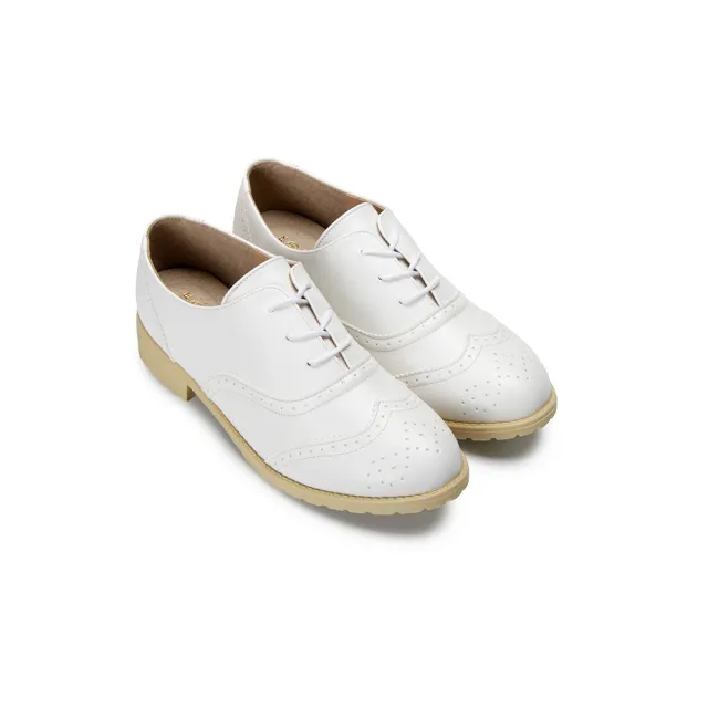 【FUFA Shoes 富發牌】現貨 牛津百搭質感低跟鞋  樂福鞋 寬版真皮鞋墊 FE77 大尺碼女鞋(小白鞋 台灣製)