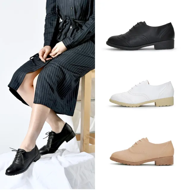 【FUFA Shoes 富發牌】現貨 牛津百搭質感低跟鞋  樂福鞋 寬版真皮鞋墊 FE77 大尺碼女鞋(小白鞋 台灣製)