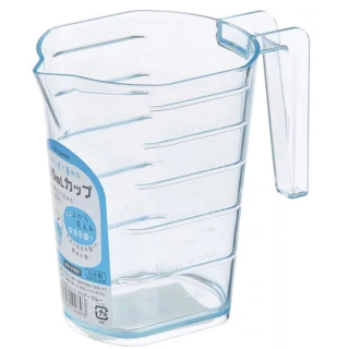 【寶盒百貨】2入日本製 500ml 段差計量杯 塑膠單耳量杯(帶刻度樹脂量杯 廚房烘焙工具 藍透明款)
