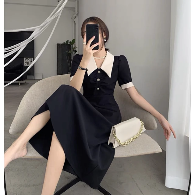 【KVOLL】玩美衣櫃赫本風中大尺碼黑洋裝法式連身裙M-4XL
