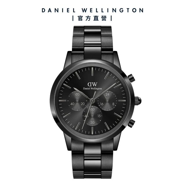 【Daniel Wellington】DW 手錶 Iconic Chronograph 42ｍｍ曜夜黑三眼精鋼錶黑錶盤(DW00100642)