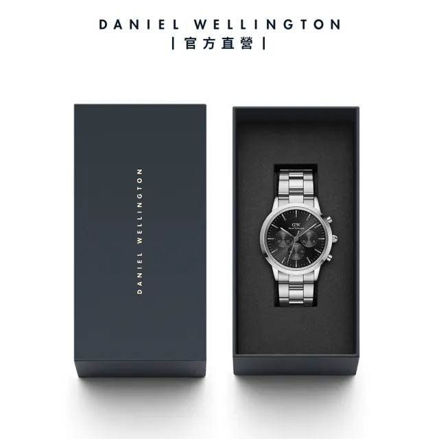【Daniel Wellington】DW 手錶 Iconic Chronograph 42ｍｍ曜夜黑三眼精鋼錶-銀框(DW00100645)