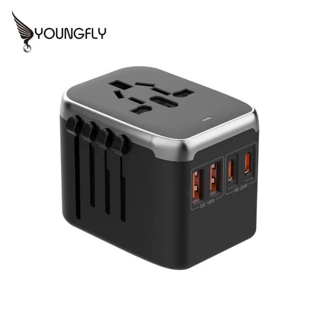 【Youngfly】耀飛雙PD+QC20W極速快充萬國充電器(全新PD設計 8A雙保險 5台同時充)