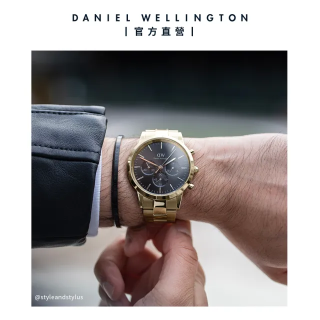 【Daniel Wellington】DW 手錶 Iconic Chronograph 42mm香檳金三眼精鋼錶黑錶盤(DW00100641)