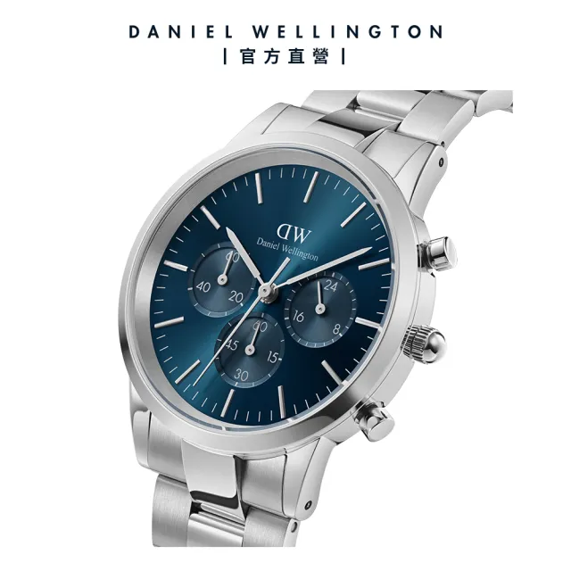 【Daniel Wellington】DW 手錶 Iconic Chronograph 42ｍｍ極地藍三眼精鋼錶藍錶盤(DW00100644)