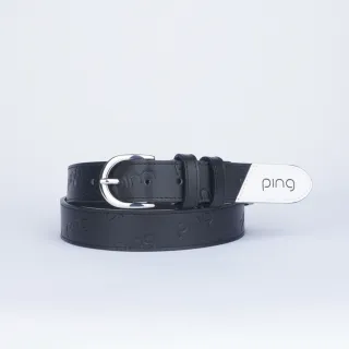 【PING】女款LOGO刻印牛皮針釦皮帶-黑(GOLF/高爾夫配件/RT22202-88)