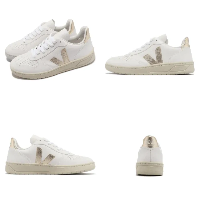 【VEJA】休閒鞋 V-10 Chromefree Leather 女鞋 白 燙金 經典 小白鞋 奶油底(VX0502935A)