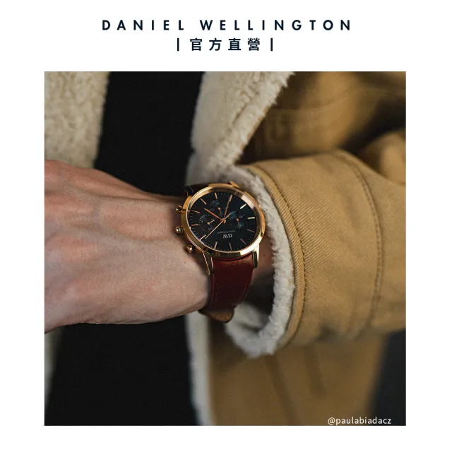 【Daniel Wellington】DW 手錶 Iconic Chronograph 42mm極地藍三眼皮革錶藍錶盤(DW00100639)