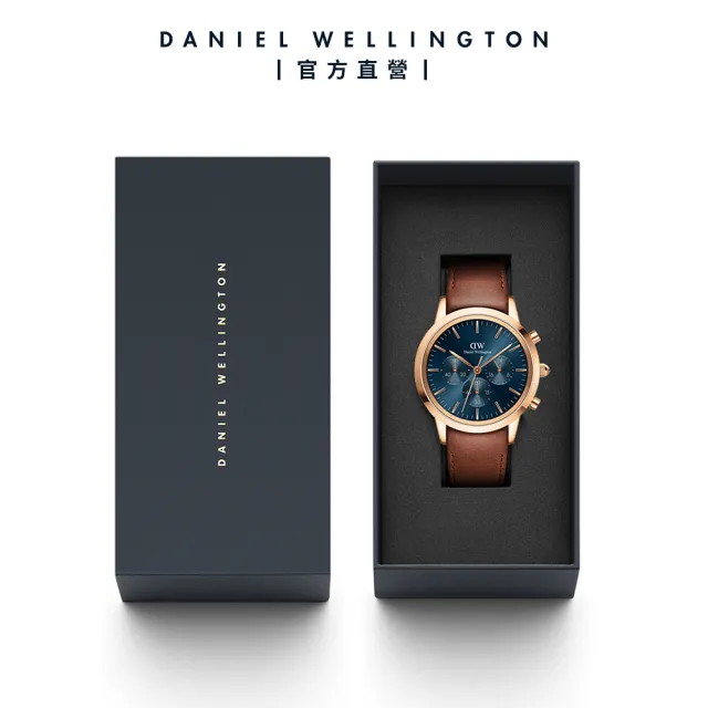 【Daniel Wellington】DW 手錶 Iconic Chronograph 42mm極地藍三眼皮革錶藍錶盤(DW00100639)