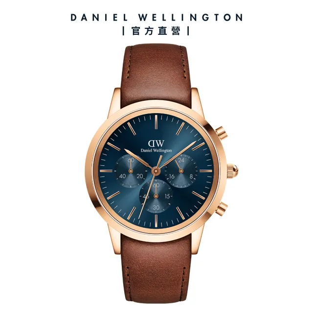【Daniel Wellington】DW 手錶 Iconic Chronograph 42ｍｍ極地藍三眼皮革錶藍錶盤(DW00100639)