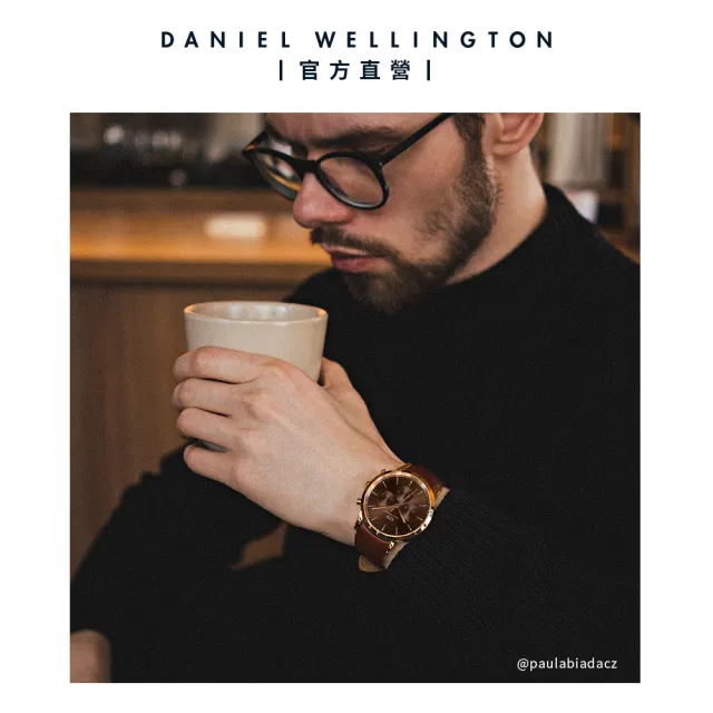 【Daniel Wellington】DW 手錶 Iconic Chronograph 42ｍｍ琥珀棕三眼皮革錶棕錶盤(DW00100640)