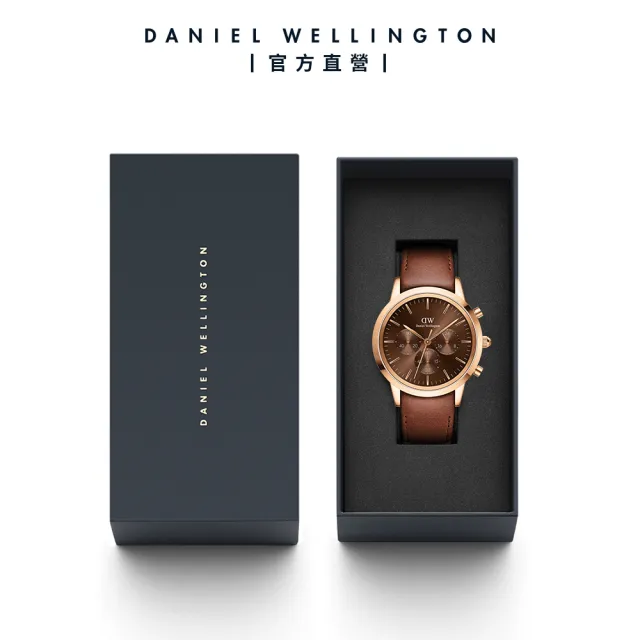 【Daniel Wellington】DW 手錶 Iconic Chronograph 42ｍｍ琥珀棕三眼皮革錶棕錶盤(DW00100640)