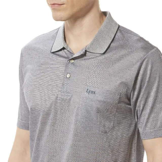 【Lynx Golf】男款歐洲進口絲光面料粉白點點圖樣典雅胸袋款短袖POLO衫(二色)