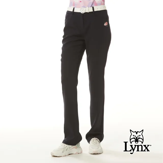 【Lynx Golf】女款日本進口布料彈性舒適造型後口袋設計森林系花紋窄管長褲(二色)