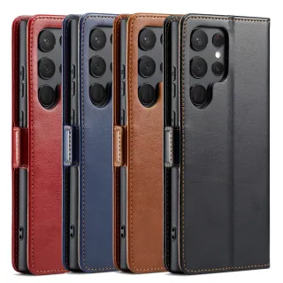 【Fierre Shann】Samsung Galaxy S23 Ultra 6.8吋 磁吸側掀真皮紋手工PU皮套