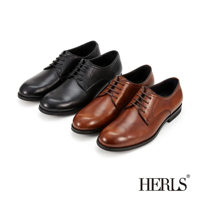 【HERLS】男鞋系列-全真皮基本款素面休閒德比鞋(黑色)