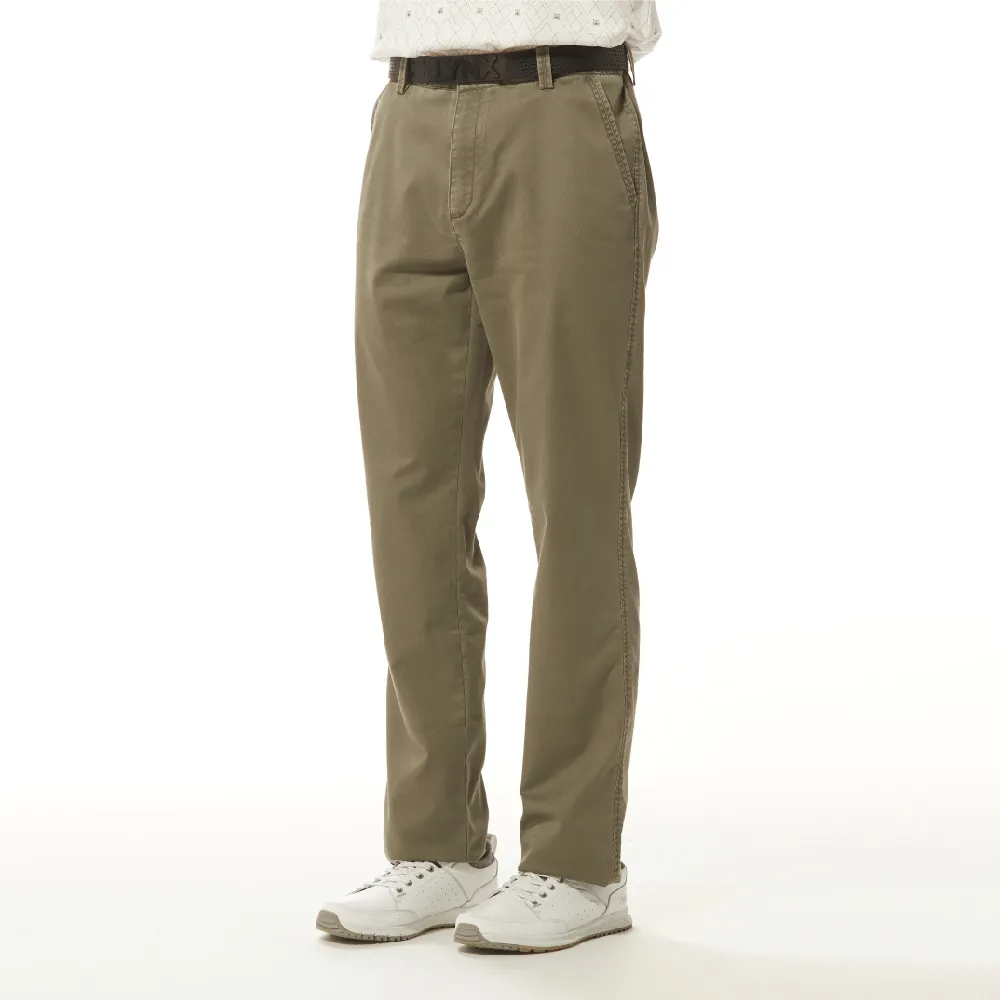 【Lynx Golf】男款彈性舒適混紡材質經典好搭色系素面款式平面休閒長褲(棕色)