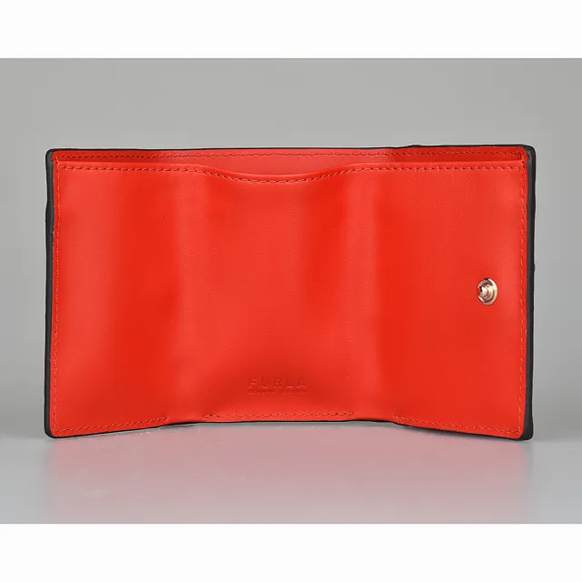 【FURLA 芙拉】FURLA PRIMULA金字LOGO小牛皮3卡釦式三折短夾(橘)