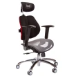 【GXG 吉加吉】雙軸枕 中灰網座  鋁腳/摺疊升降扶手 雙背電腦椅(TW-2704 LUA1)