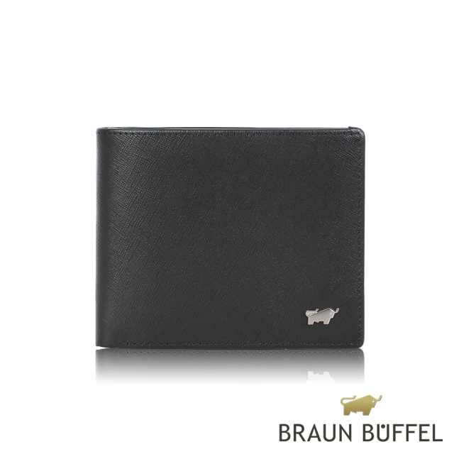 BRAUN BUFFEL 德國小金牛 台灣總代理 亞當 8卡中間翻零錢袋短夾-黑色(BF504-318-BK)