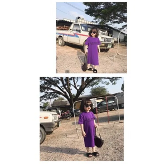 【安朵童舖】現貨韓版兒童短袖蝴蝶結開叉連身裙女寶休閒連身裙女童露背長版裙(015)