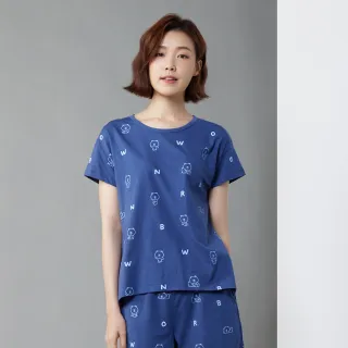 【YVONNE 以旺傢飾】熊大印花短袖上衣-紳士藍(LINE FRIENDS)