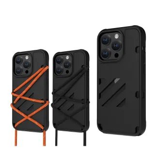 【ABSOLUTE】iPhone 14 Pro Max 6.7吋 LINKASE HYPER撞色雙用掛繩潮流矽膠保護殼 炭黑(附掛繩x2)
