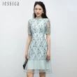 【JESSICA】花卉蕾絲拼接歐根紗魚尾裙擺短袖洋裝23327F