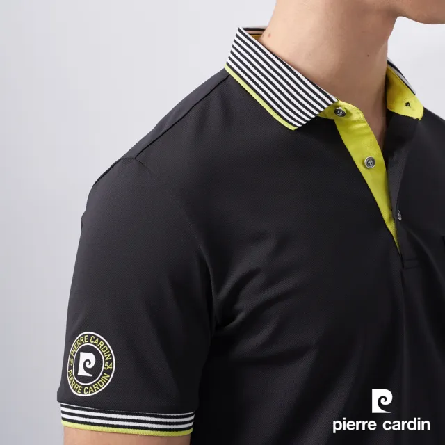 【pierre cardin 皮爾卡登】網路獨家 男款 Hi Cool吸濕排汗彈性網眼素面短袖POLO衫-黑色(7227292-99)