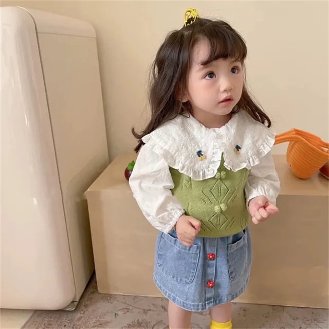 【安朵童舖】現貨韓版兒童立體小花鈕扣牛仔短裙女寶夏季A字半身裙女童公主碎花短裙(022/015)