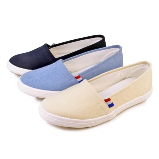 【Pretty】女 帆布鞋 休閒鞋 便鞋 懶人鞋 直套式 台灣製(淺藍、深藍、米色)