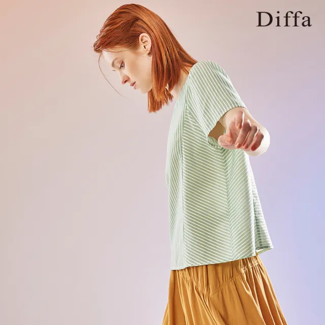 【Diffa】撞色條紋緹花上衣-女