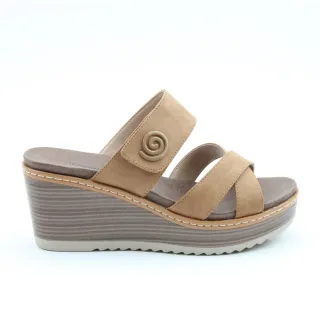 【heavenlyfeet】英國舒適品牌氣質交叉一字帶楔型涼拖鞋-SAWYER(棕色)