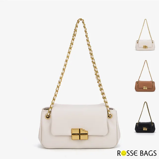 【Rosse Bags】質感軟皮時尚鏈條單肩斜背包(現+預  米白色 / 棕色 / 黑色)