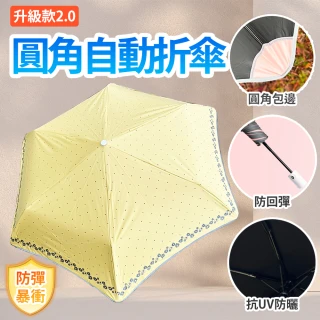 【Besthot】二代圓角防回彈花邊摺疊自動傘(安全反光 自動摺疊雨傘 防戳傘 雨傘鋒)