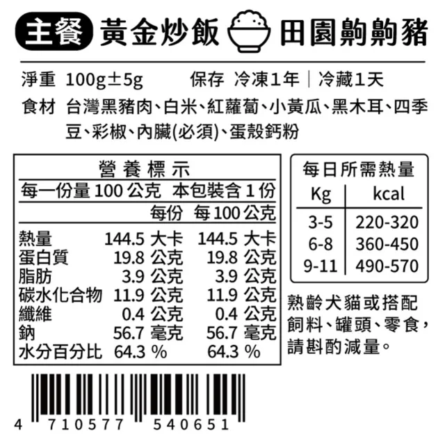 【汪事如意】齁齁豬 黃金炒飯 100g(寵物鮮食/嚴選台灣黑豬/肉比飯多)