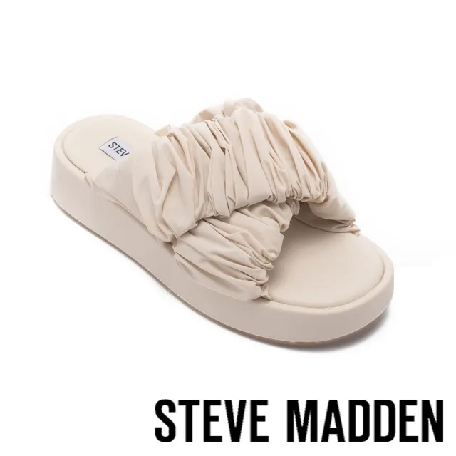 【steve madden】BELLSHORE 抓皺雲朵交叉帶厚底拖鞋(米白色)