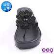 【ee9】璀璨奢華晶鑽立體花朵厚底夾腳拖鞋-黑色-7601862 10(夾腳拖鞋)
