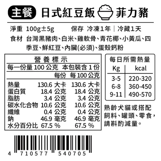 【汪事如意】菲力豬 日式紅豆飯 100g(寵物鮮食/無油蒸煮/銷售冠軍/適口性佳)