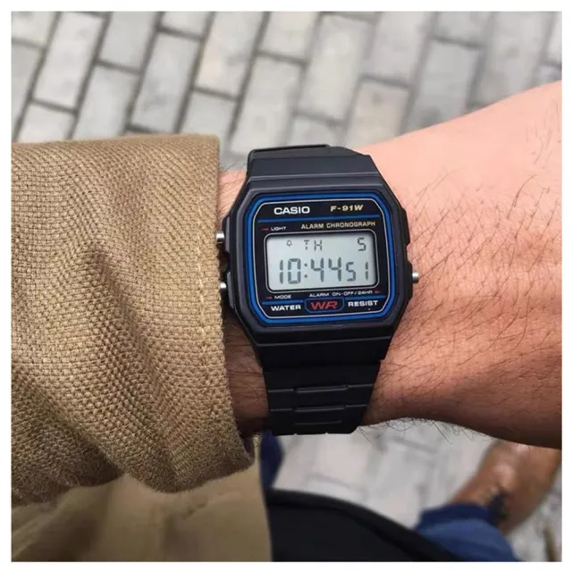 【CASIO 卡西歐】F-91W-1DG 經典不敗簡約輕薄電子膠錶