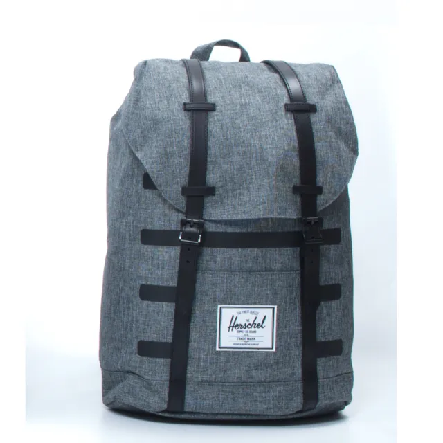 【Herschel】Retreat 大型 灰黑 真皮包包 皮革帶 磁扣 耳機孔 厚筆電層 帆布 防潑水 背包