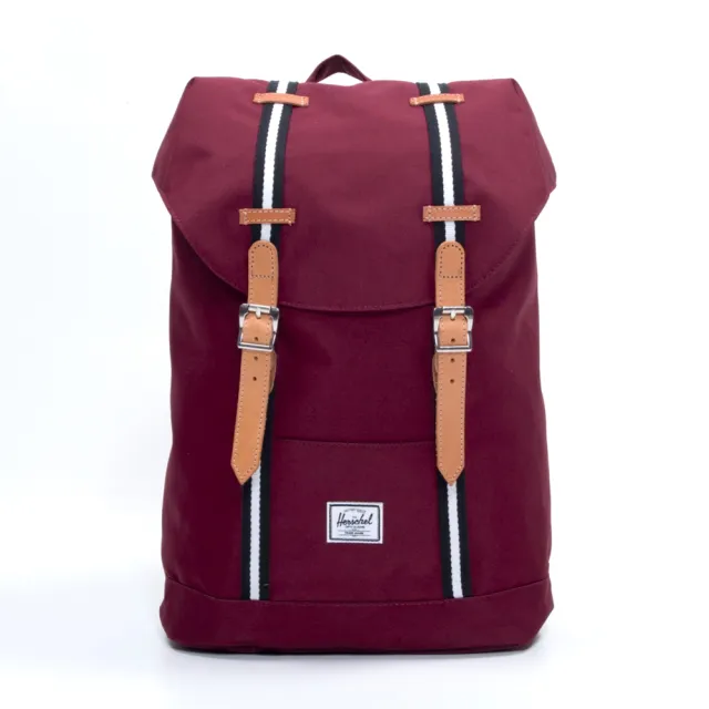 【Herschel】雙11 Retreat 中型 酒紅 紅色 真皮包包  皮革帶 磁扣 厚筆電層 帆布 防潑水 背包  